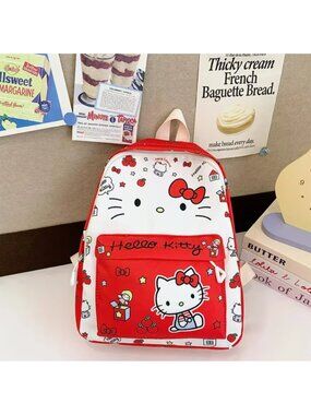 Hello Kitty Red & White Backpack – Cute Cartoon School Bag for Kids & Fans